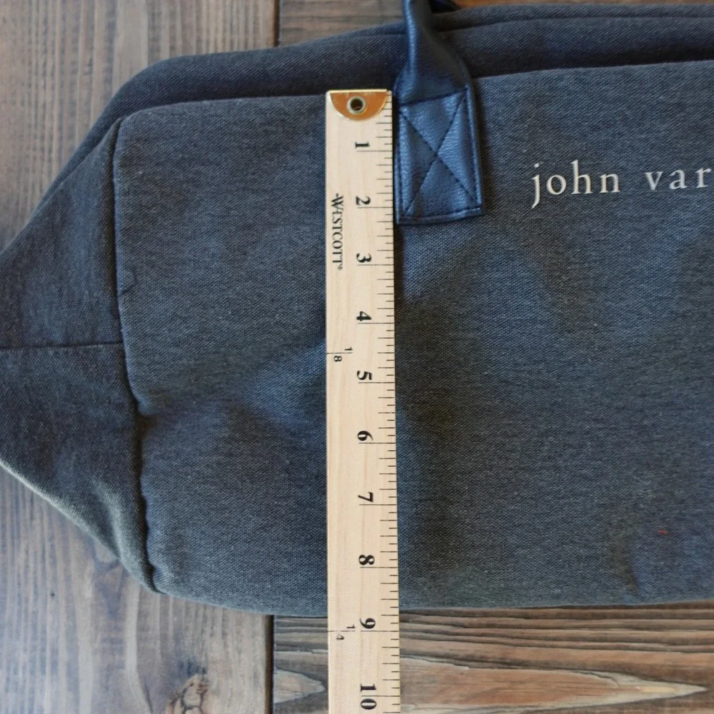 John Varvatos Mens Canvas Duffle Bag Grey Travel Weekender Carry On Gym Modern